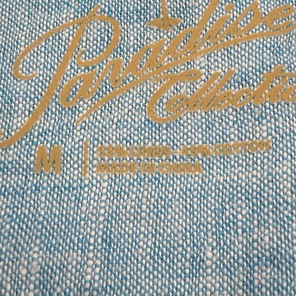 Paradise Collection Linen Cotton Shirt Mens Medium White Tropical Palm Button Up - Picture 2 of 9